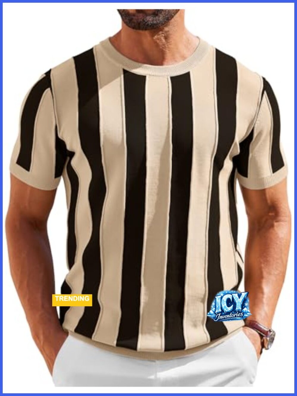 Men's Knit Ribbed Crewneck Short Sleeve Pullover Tee Shirt